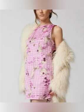 Urban Outfitters Pink Gingham Floral Martini Mini Dress